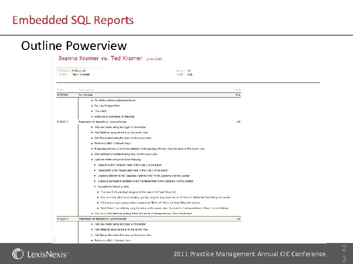 Embedded SQL Reports Outline Powerview 2011 Practice Management Annual CIC Conference 2 3 