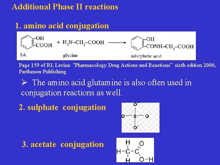 Additional Phase II reactions 1. amino acid conjugation Page 159 of RL Levine “Pharmacology