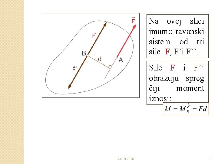 Na ovoj slici imamo ravanski sistem od tri sile: F, F’i F’’. Sile F