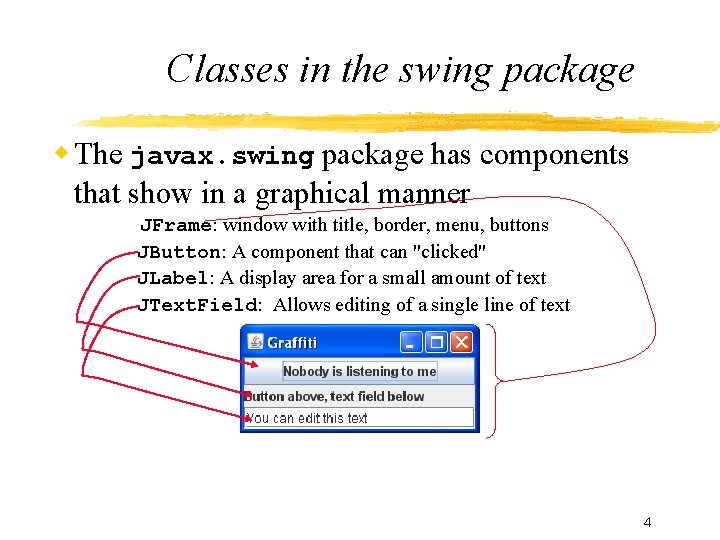 Classes in the swing package The javax. swing package has components that show in