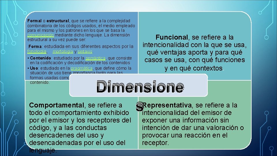  Formal o estructural, que se refiere a la complejidad combinatoria de los códigos