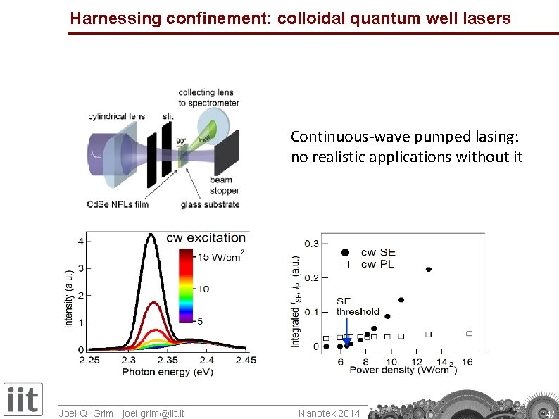 Harnessing confinement: colloidal quantum well lasers Continuous-wave pumped lasing: no realistic applications without it
