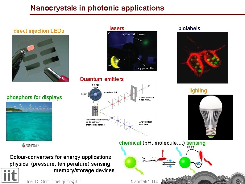 Nanocrystals in photonic applications lasers direct injection LEDs biolabels Quantum emitters lighting phosphors for