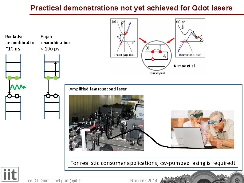 Practical demonstrations not yet achieved for Qdot lasers Radiative recombination ~10 ns Auger recombination