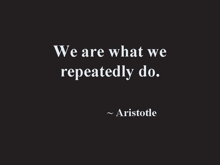 We are what we repeatedly do. ~ Aristotle 