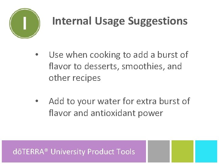 TAI Internal Usage Suggestions • Use when cooking to add a burst of flavor