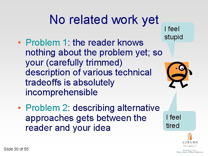 No related work yet • Problem 1: the reader knows nothing about the problem