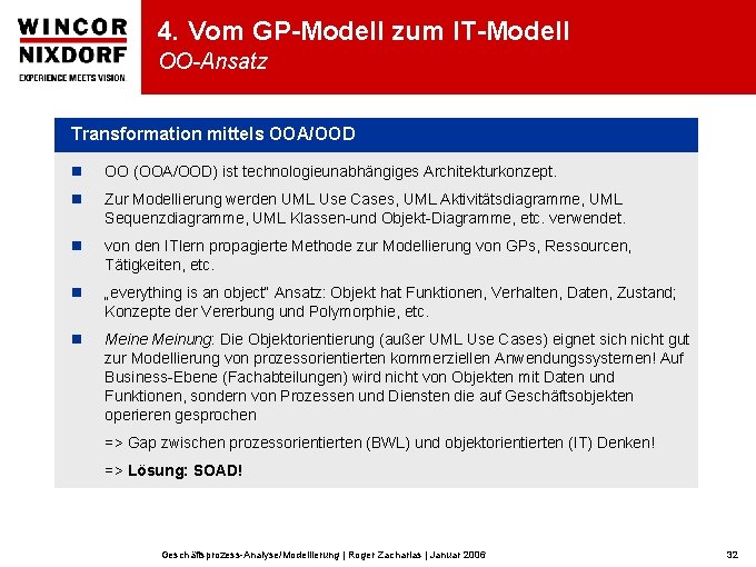 4. Vom GP-Modell zum IT-Modell OO-Ansatz Transformation mittels OOA/OOD n OO (OOA/OOD) ist technologieunabhängiges