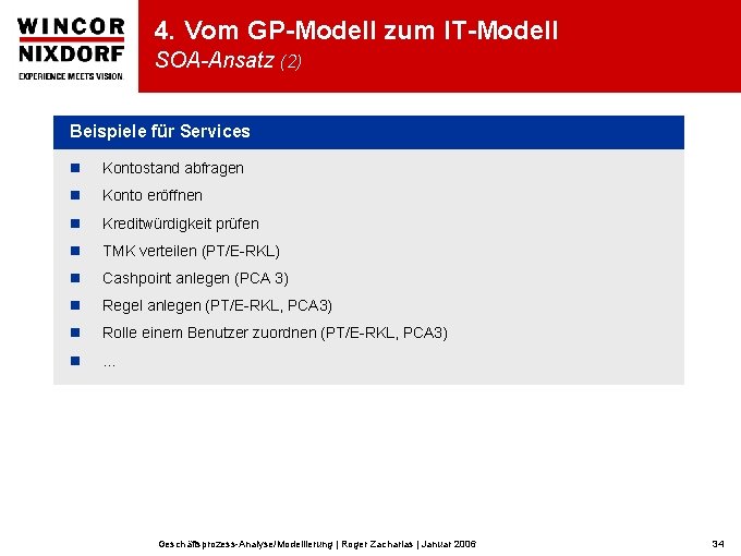 4. Vom GP-Modell zum IT-Modell SOA-Ansatz (2) Beispiele für Services n Kontostand abfragen n