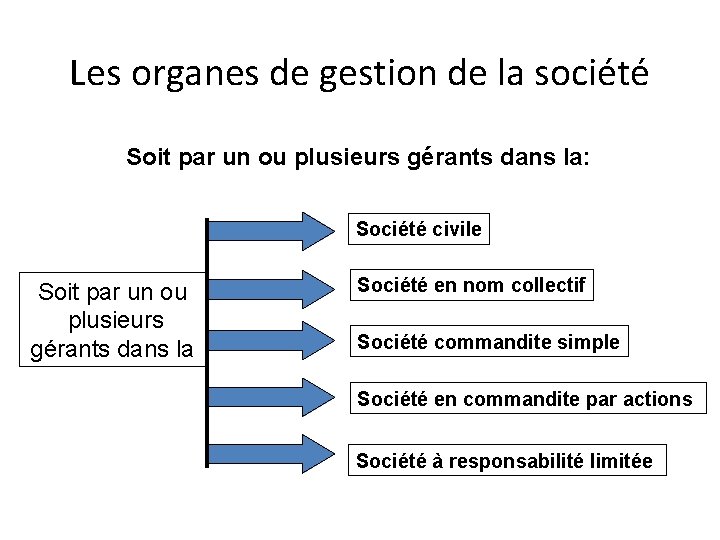 Les organes de gestion de la société Soit par un ou plusieurs gérants dans