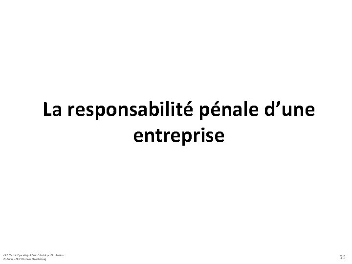 La responsabilité pénale d’une entreprise Les formes juridiques de l’entreprise: Auteur: G. Zara -Res