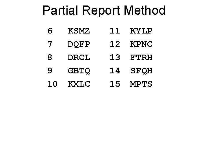 Partial Report Method 6 7 8 9 10 KSMZ DQFP DRCL GBTQ KXLC 11