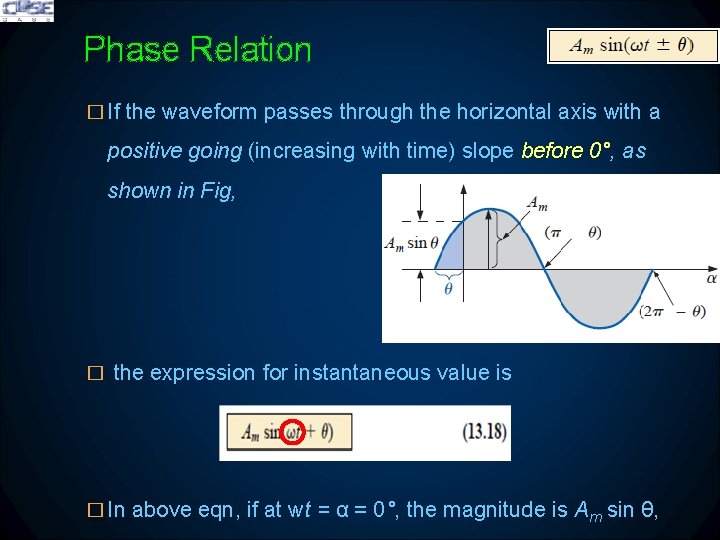 Phase Relation � If the waveform passes through the horizontal axis with a positive