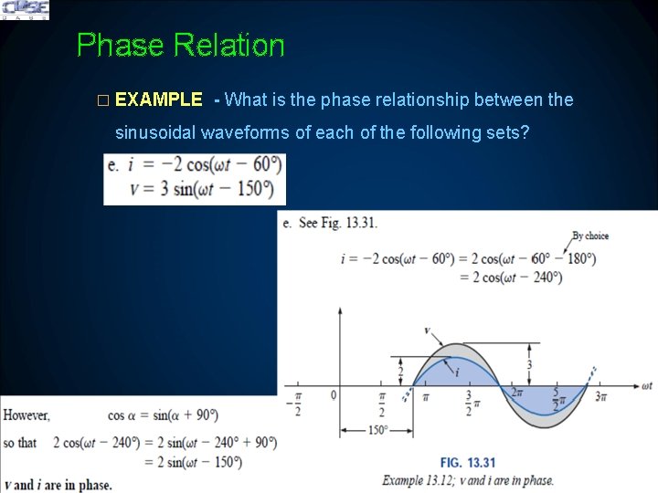 Phase Relation � EXAMPLE - What is the phase relationship between the sinusoidal waveforms Phase Relation � EXAMPLE - What is the phase relationship between the sinusoidal waveforms