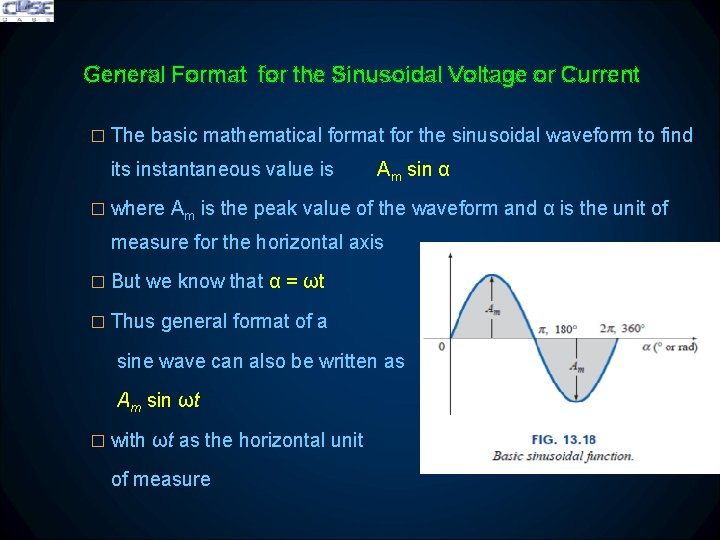 General Format for the Sinusoidal Voltage or Current � The basic mathematical format for