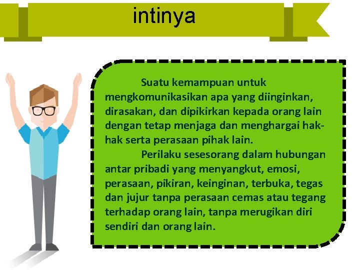 intinya Suatu kemampuan untuk mengkomunikasikan apa yang diinginkan, dirasakan, dan dipikirkan kepada orang lain