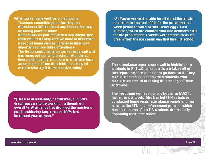 What works really well for our school is: - Teachers committing to informing the