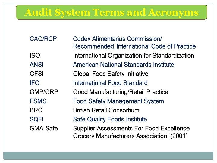 Audit System Terms and Acronyms 