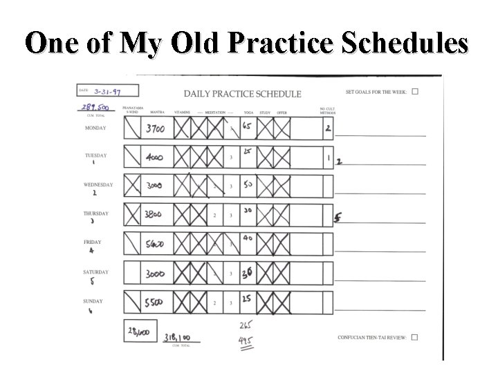 One of My Old Practice Schedules 