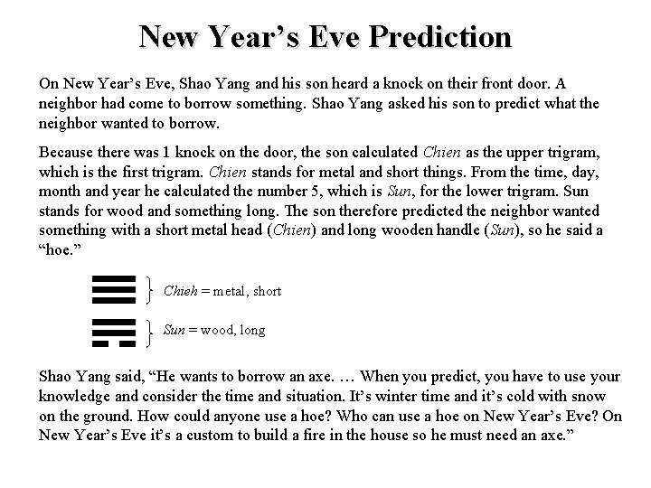 New Year’s Eve Prediction On New Year’s Eve, Shao Yang and his son heard