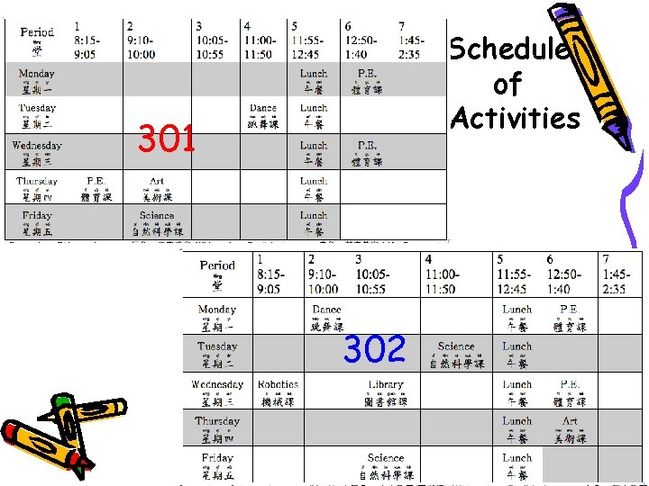 Schedule of Activities 301 302 