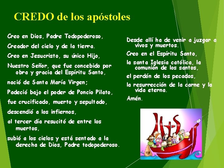 CREDO de los apóstoles Creo en Dios, Padre Todopoderoso, Creador del cielo y de