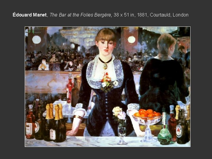 Édouard Manet, The Bar at the Folies Bergère, 38 x 51 in, 1881, Courtauld,