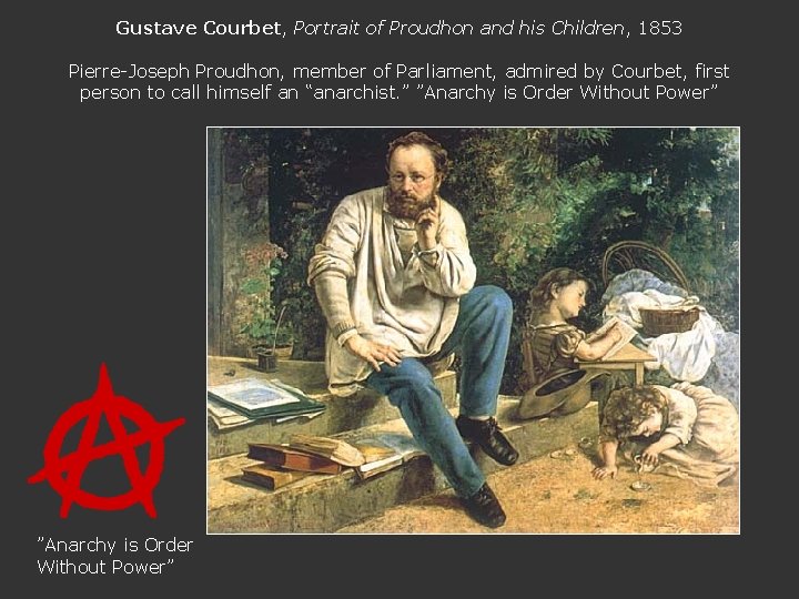 Gustave Courbet, Portrait of Proudhon and his Children, 1853 Pierre-Joseph Proudhon, member of Parliament,