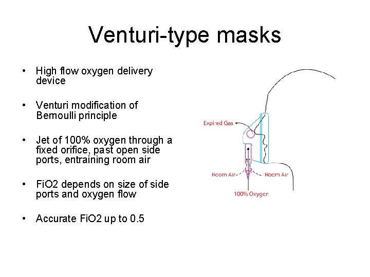 Venturi-type masks • High flow oxygen delivery device • Venturi modification of Bernoulli principle