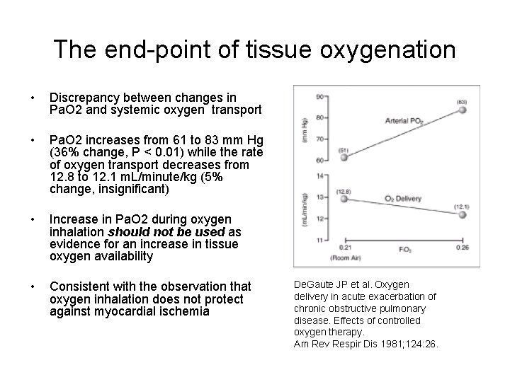 The end-point of tissue oxygenation • Discrepancy between changes in Pa. O 2 and