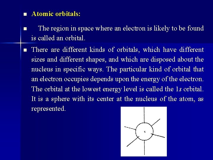 n Atomic orbitals: n The region in space where an electron is likely to