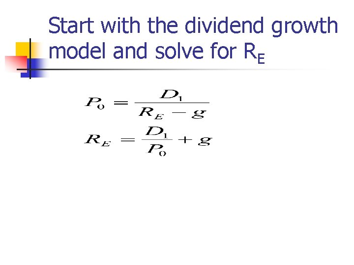Start with the dividend growth model and solve for RE 