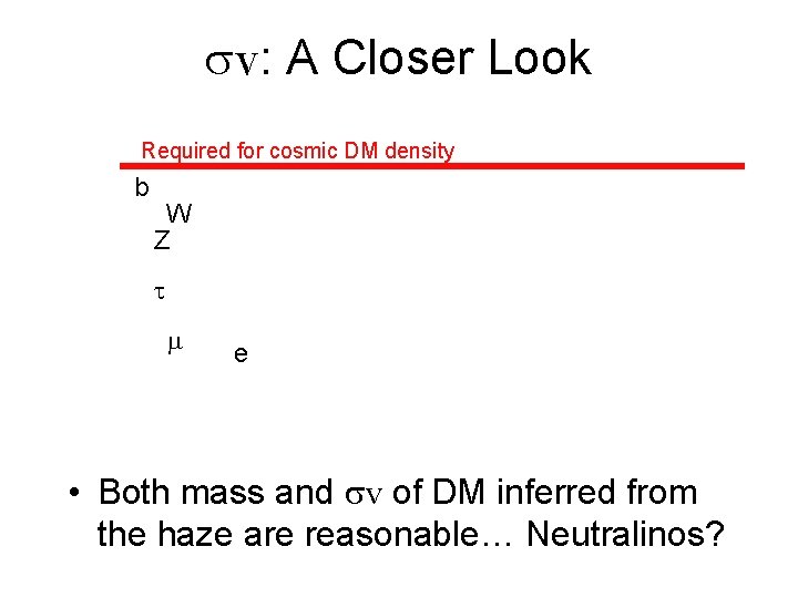  v: A Closer Look Required for cosmic DM density b W Z e