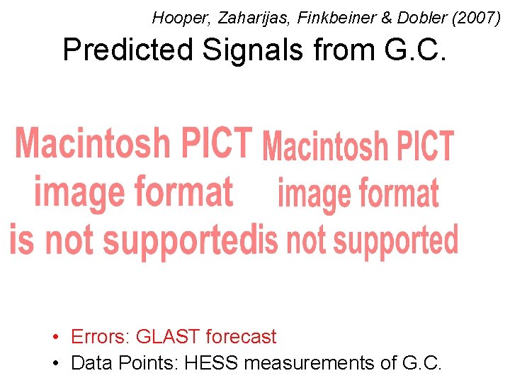 Hooper, Zaharijas, Finkbeiner & Dobler (2007) Predicted Signals from G. C. • Errors: GLAST