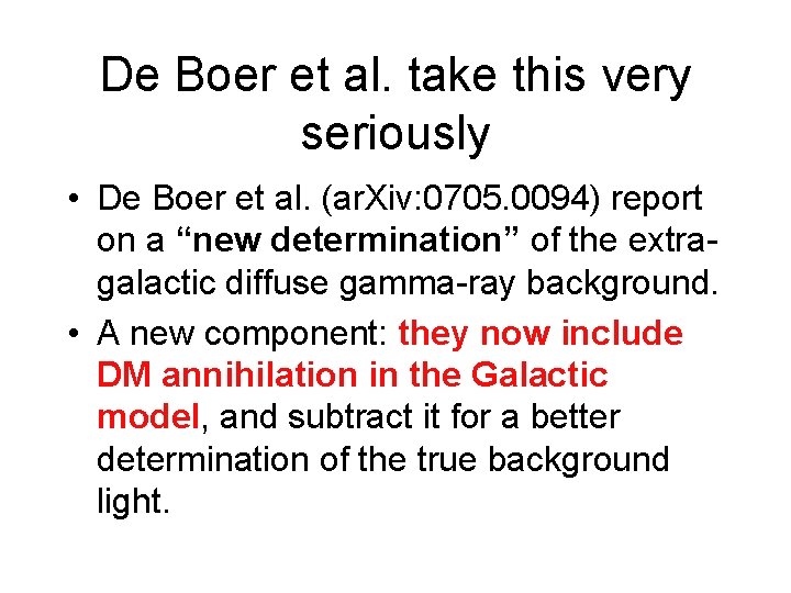 De Boer et al. take this very seriously • De Boer et al. (ar.