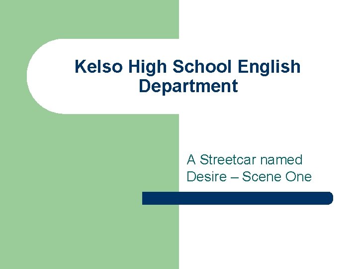 Kelso High School English Department A Streetcar named Desire – Scene One 