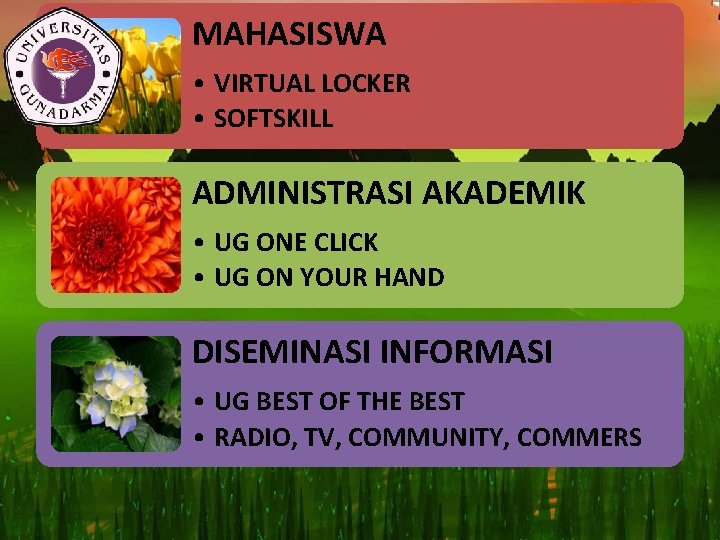 MAHASISWA • VIRTUAL LOCKER • SOFTSKILL ADMINISTRASI AKADEMIK • UG ONE CLICK • UG