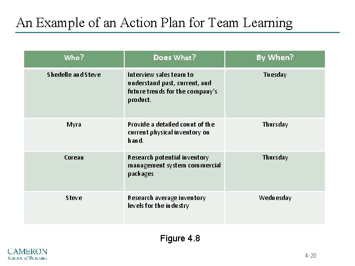 An Example of an Action Plan for Team Learning Who? Does What? By When?