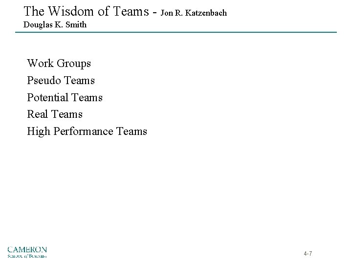 The Wisdom of Teams - Jon R. Katzenbach Douglas K. Smith Work Groups Pseudo