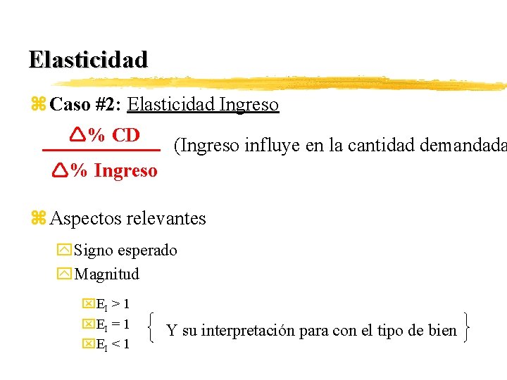 Elasticidad z Caso #2: Elasticidad Ingreso % CD (Ingreso influye en la cantidad demandada