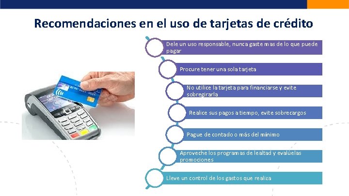 Recomendaciones en el uso de tarjetas de crédito Dele un uso responsable, nunca gaste