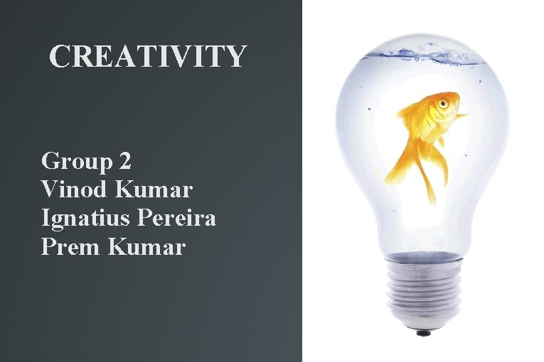 CREATIVITY Group 2 Vinod Kumar Ignatius Pereira Prem Kumar CREATIVITY Group 2 Vinod Kumar Ignatius Pereira Prem Kumar