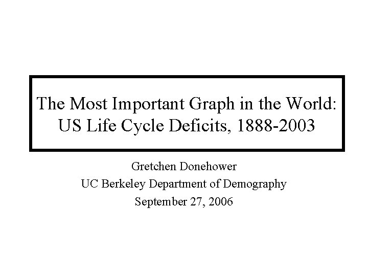 The Most Important Graph in the World: US Life Cycle Deficits, 1888 -2003 Gretchen