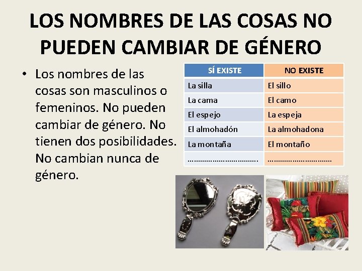 LOS NOMBRES DE LAS COSAS NO PUEDEN CAMBIAR DE GÉNERO • Los nombres de