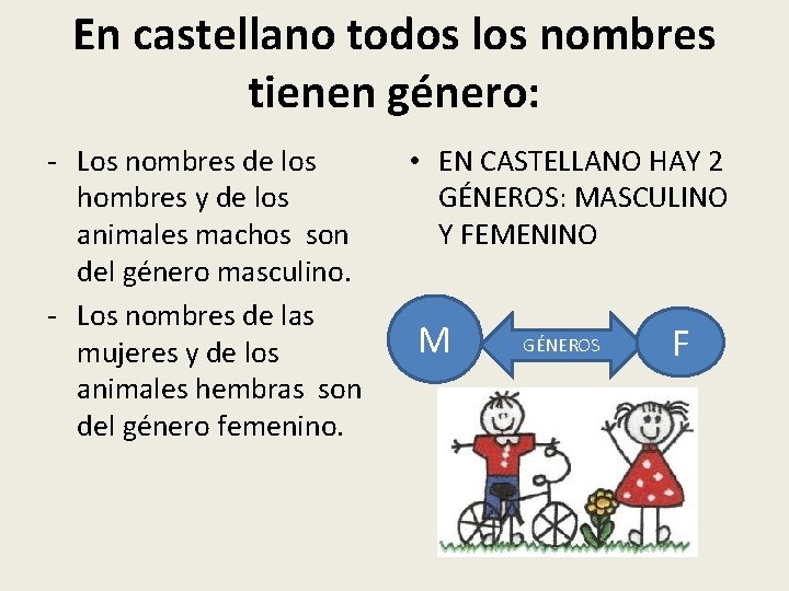 En castellano todos los nombres tienen género: - Los nombres de los hombres y