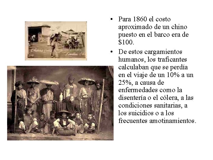 • Para 1860 el costo aproximado de un chino puesto en el barco • Para 1860 el costo aproximado de un chino puesto en el barco