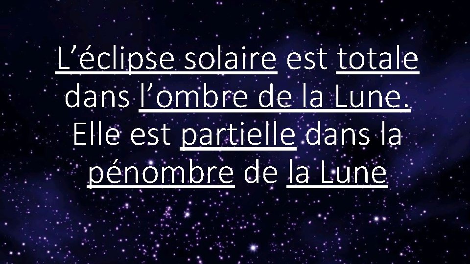 L’éclipse solaire est totale dans l’ombre de la Lune. Elle est partielle dans la