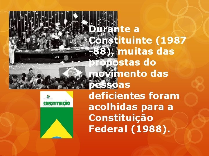 Durante a Constituinte (1987 -88), muitas das propostas do movimento das pessoas deficientes foram