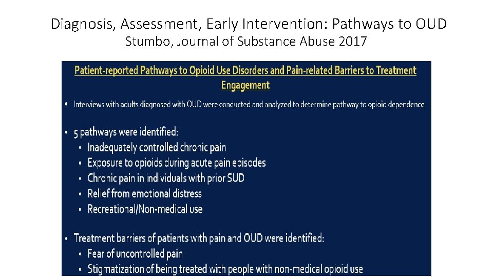 Diagnosis, Assessment, Early Intervention: Pathways to OUD Stumbo, Journal of Substance Abuse 2017 
