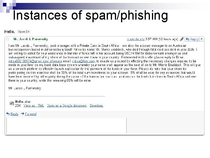 Instances of spam/phishing 